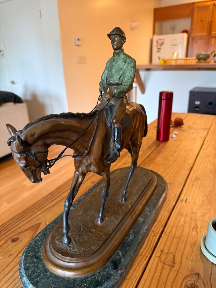 Horse and jockey sculpture, alternate view
